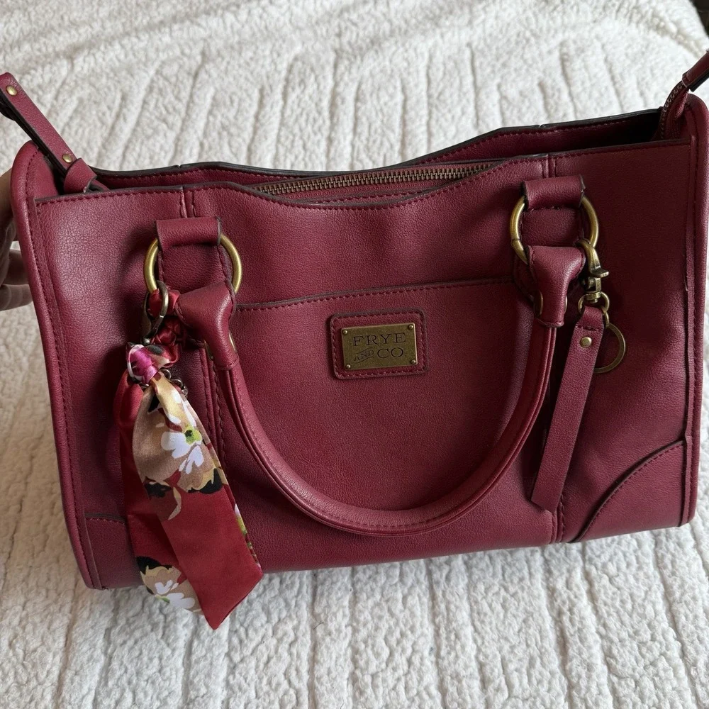 Frye and Co. Core Satchel Women's Shoulder‎ Bag Faux Leather Maroon Medium
